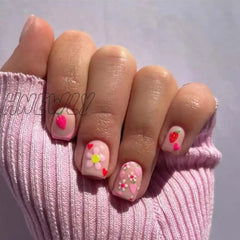 Hnewly 24Pcs/Box Gold Foil Black Edge Fake Nails Short Round False Full Cover Detachable French