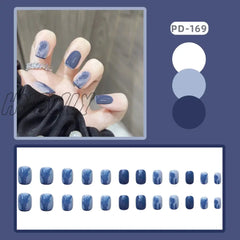 Hnewly 24Pcs/Box Nail Art Fake Short Ballet Wearable Nails Press On Square Coffin Head Full Cover