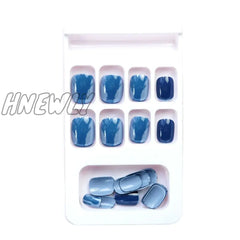 Hnewly 24Pcs/Box Nail Art Fake Short Ballet Wearable Nails Press On Square Coffin Head Full Cover