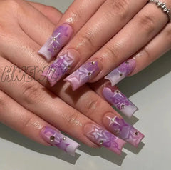 Hnewly 24Pcs Colorful Coffin Nails Set Press On Long Ballet False With French Design Wearable White