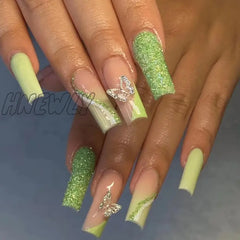 Hnewly 24Pcs Colorful Coffin Nails Set Press On Long Ballet False With French Design Wearable White