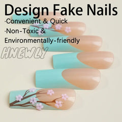 24Pcs Long Square False Nails Simple White French Fake Wearable Ballet Coffin Full Cover Nail Tips