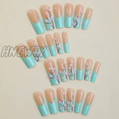 24Pcs Long Square False Nails Simple White French Fake Wearable Ballet Coffin Full Cover Nail Tips