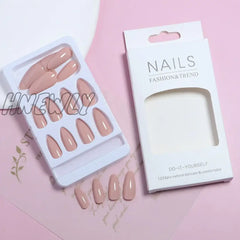 Hnewly 24Pcs/Set Nude Brown White Fake Nails For Fall Winter Season French Almond Tips Faux Ongles