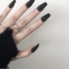 Hnewly 24Pcs/Set Press On Nails Women Maincure Tools Matte White French False Nail Abs Short Coffin