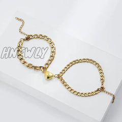 Hnewly 2Pcs/Set Magnet Couple Bracelets Heart Attraction Bracelet Stainless Steel Charm Simple