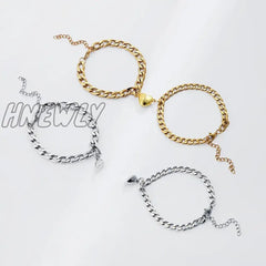 Hnewly 2Pcs/Set Magnet Couple Bracelets Heart Attraction Bracelet Stainless Steel Charm Simple
