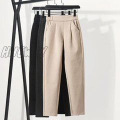 Hnewly 3 Colors Woolen Pants Women’s Harem Pencil Autumn Winter High Waist Elastic Korean Style