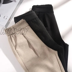 Hnewly 3 Colors Woolen Pants Women’s Harem Pencil Autumn Winter High Waist Elastic Korean Style