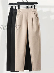 Hnewly 3 Colors Woolen Pants Women’s Harem Pencil Autumn Winter High Waist Elastic Korean Style