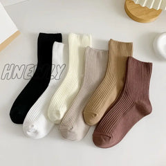 Hnewly 3 Pairs Lot Women Socks Cotton Retro Crew Tube Solid Color Winter Fashion Hajuruku Black