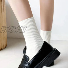Hnewly 3 Pairs Lot Women Socks Cotton Retro Crew Tube Solid Color Winter Fashion Hajuruku Black