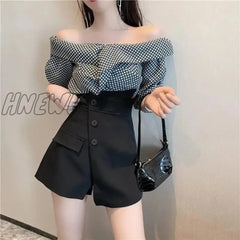 Hnewly 4Xl Suit Black Shorts Women High Waist Irregular Wide Leg Short Pants Office Lady Elegant A
