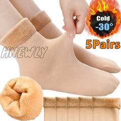 Hnewly 5Pairs Women Winter Thicken Warm Short Socks Thermal Cashmere Wool Nylon Snow Velvet Boots