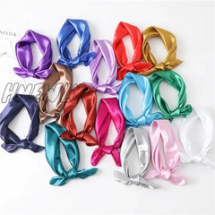 Hnewly 60Cm Silk Satin Square Scarf Women Solid Neckercheif Shawl Hijab Female Hair Hand Wirst