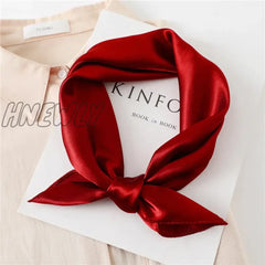 Hnewly 60Cm Silk Satin Square Scarf Women Solid Neckercheif Shawl Hijab Female Hair Hand Wirst