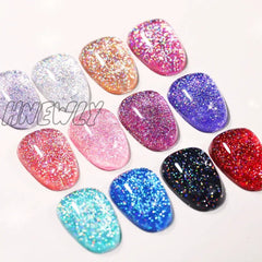 Hnewly 7Ml Holographic Glitter Gel Nail Polish Spring Color Sparkling Sequins Soak Off Uv Led