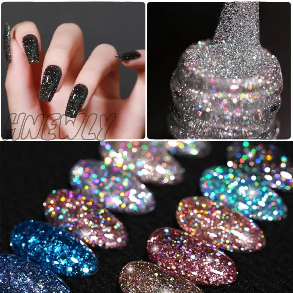 Hnewly 7Ml Holographic Glitter Gel Nail Polish Spring Color Sparkling Sequins Soak Off Uv Led