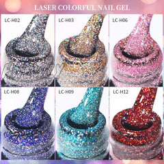 Hnewly 7Ml Holographic Glitter Gel Nail Polish Spring Color Sparkling Sequins Soak Off Uv Led