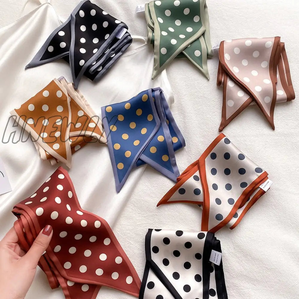 Hnewly 8 Colors Female Spain Silk Neck Scarf Luxury Polka Dot Hair Tie Scarves Foulard Head Band