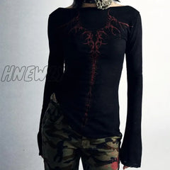 Hnewly 90S Vintage E-Girl Emo Clothes Fires Graphic Print Y2K Grunge T-Shirt Women Harajuku Retro