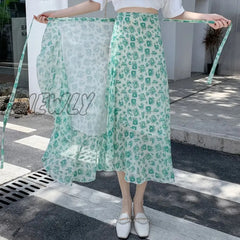 A Line Bandage Girls Women Casual Fashion Clothes England Style Ruffles Pink Streetwear All Match