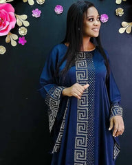 Hnewly African Design Dashiki Dress Silk Beading Abaya Bandage Maxi Bazin Vintage Long Sleeve Robe