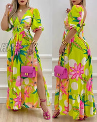 Hnewly African Dresses For Women Summer Bohemia Beach Party Maxi Dress Ladies Sexy V-Neck Wear