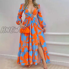 Hnewly African Dresses For Women Summer Bohemia Beach Party Maxi Dress Ladies Sexy V-Neck Wear