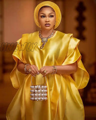 Hnewly African Dresses For Women Summer Fashion V-Neck Polyester Long Robes Clothes No Headtie