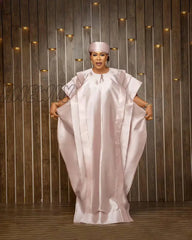 Hnewly African Dresses For Women Summer Fashion V-Neck Polyester Long Robes Clothes No Headtie Pink