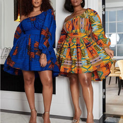 Hnewly African Dresses Women Sexy Shoulder Off Mini Dress Dashiki Tribal Print Africa Clothes Robe