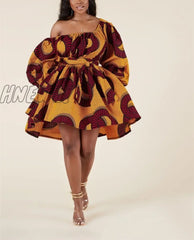 Hnewly African Dresses Women Sexy Shoulder Off Mini Dress Dashiki Tribal Print Africa Clothes Robe