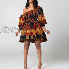 Hnewly African Dresses Women Sexy Shoulder Off Mini Dress Dashiki Tribal Print Africa Clothes Robe