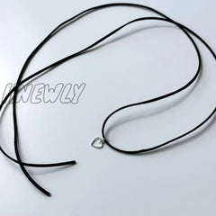 Hnewly Alloy Heart Necklace With Tie Up Rope Simple Hollow Pendant Clavicle Chain Women Girl Dainty