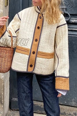 Hnewly - Apricot Street Patchwork Contrast O Neck Outerwear Coats Blazer & Jacket