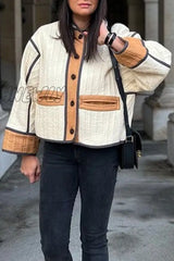 Hnewly - Apricot Street Patchwork Contrast O Neck Outerwear Coats Blazer & Jacket