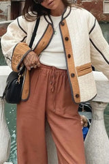 Hnewly - Apricot Street Patchwork Contrast O Neck Outerwear Coats Blazer & Jacket