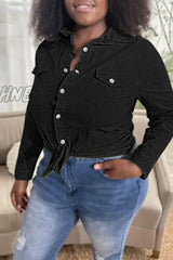 Hnewly - Army Green Fashion Casual Solid Patchwork Turndown Collar Long Sleeve Regular Denim Jacket