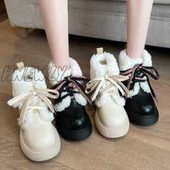 Hnewly Autumn And Winter Fashion New Casual Comfortable Solid Color Warm Plus Velvet Round Toe