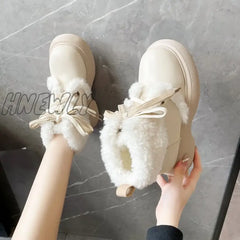 Hnewly Autumn And Winter Fashion New Casual Comfortable Solid Color Warm Plus Velvet Round Toe
