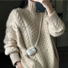 Hnewly Autumn And Winter Thick High-Necked Cashmere Knitted Cardigan Woman Loose Thin Zipper