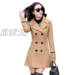 Hnewly Autumn And Winter Wool Jacket Womens Clothing Medium Length Woolen Coats Slim Wild Elegant