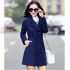 Hnewly Autumn And Winter Wool Jacket Womens Clothing Medium Length Woolen Coats Slim Wild Elegant