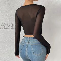 Hnewly Autumn Backless Sexy Lace Long Sleeve Women Blouse Black Embroidery Floral Bare Shoulder