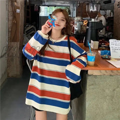 Hnewly Autumn Hoodies Striped Oversized Sweatshirt Women Harajuku Pullovers Korean Fashion Couples