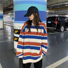 Hnewly Autumn Hoodies Striped Oversized Sweatshirt Women Harajuku Pullovers Korean Fashion Couples