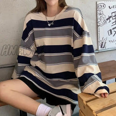 Hnewly Autumn Hoodies Striped Oversized Sweatshirt Women Harajuku Pullovers Korean Fashion Couples