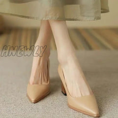 Hnewly Autumn Hot Sale Women’s Shoes Slip-On Pumps High Square Heel Pointed Toe Ladies Solid Pump