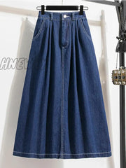 Hnewly Autumn Plus Size Denim Skirt Women High Elastic Waist Blue Or Sky Color Korean Fashion A